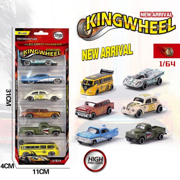 Hot 6Pcs/Set King wheels 1:64 Scale Alloy Pull Back Diecast Toys Collection Vehicles Model Toys Car - Imagem 6