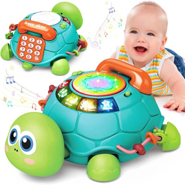 High Quality Cartoon Baby Crawling Induction Cartoon Turtle Telephone Musical Phone Toy Educational Games