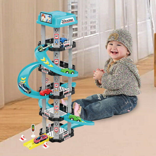 New Design Boys Play Game Set City 5 Floors Racing Track Sliding Car Parking Garage Toy for Kids - Image 2