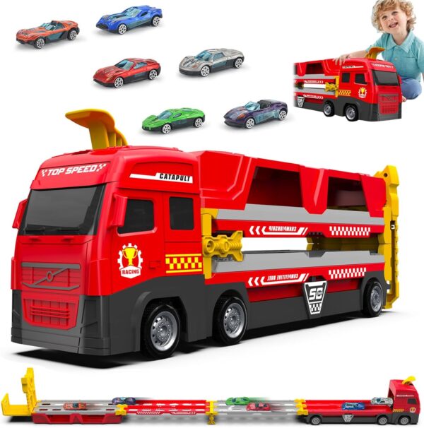 Plastic Transport Car Carrier Truck Toys Mega Hauler Truck with Ejection Race Track