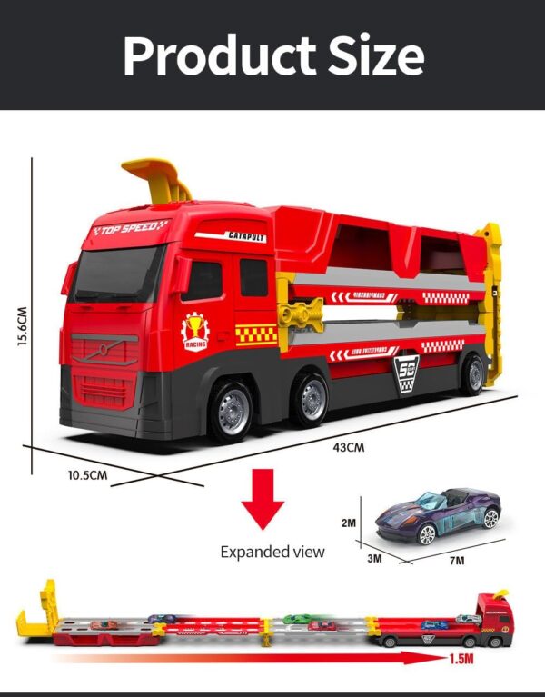 Plastic Transport Car Carrier Truck Toys Mega Hauler Truck with Ejection Race Track - Imagen 4