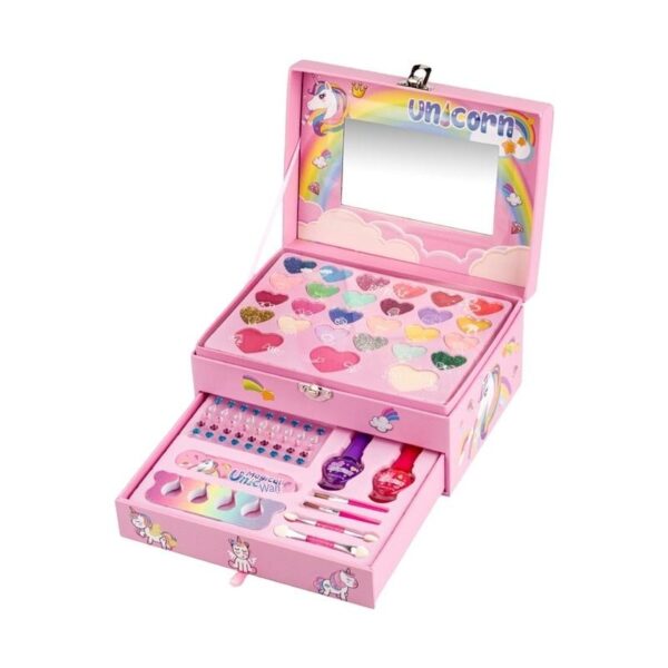 Girl Toys Pretend Play Cosmetic Toys 2 Layers Craft Purple Makeup Case Beauty Kit Eye Shadow Nail Polish For Make Up Kit