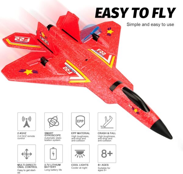 Night F22 RC Plane 2.4G Remote Control RC Glider Plane Outdoor Rc Airplanes Model Toys With LED Light - Image 3