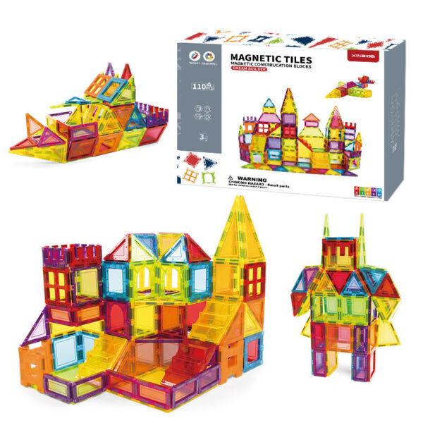 New Style Hot Sale 3D Magnetic Colorful Plastic 110pcs Magnetic Building Tiles for Kids