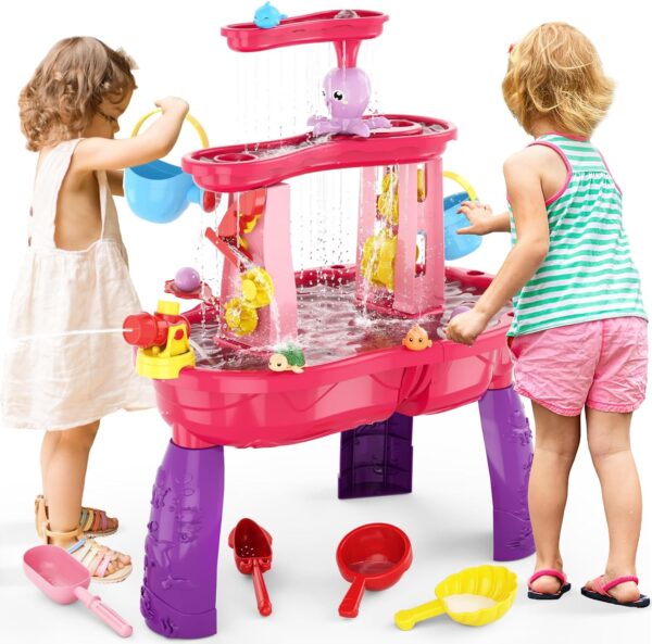 Kids Outdoor Upgraded Sand Water Table Toys Electric Water Pump Rain Shower Splash Pond Sensory Play Table Toys