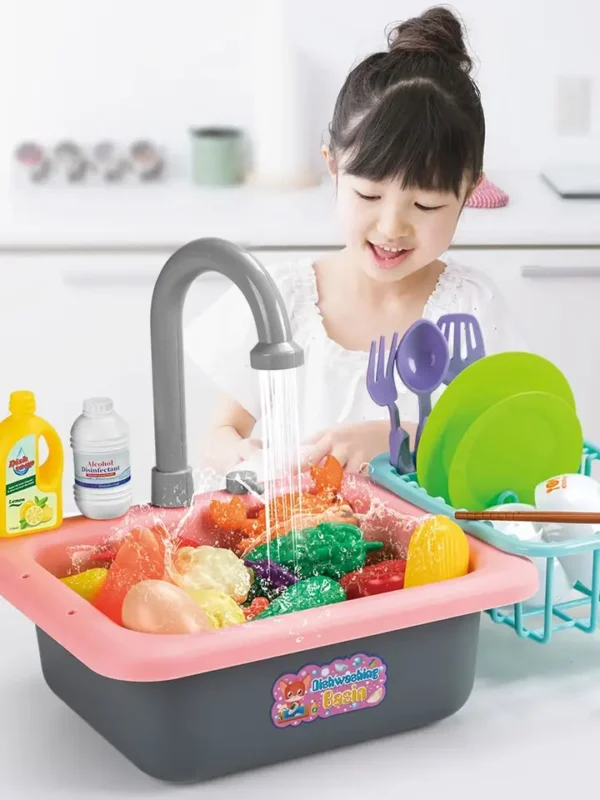 Wholesale Electric Circulating Water Dishwasher Toy Kids Play Kitchen Sink Toys - Image 4