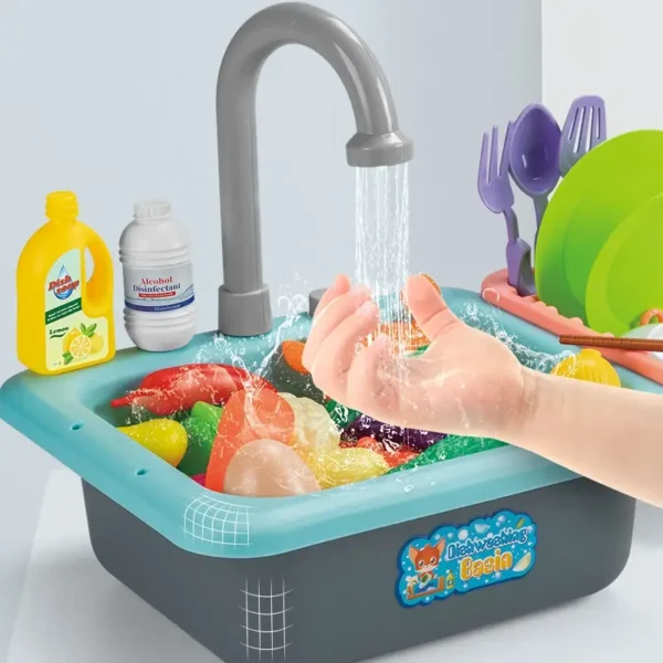 Wholesale Electric Circulating Water Dishwasher Toy Kids Play Kitchen Sink Toys - Image 5