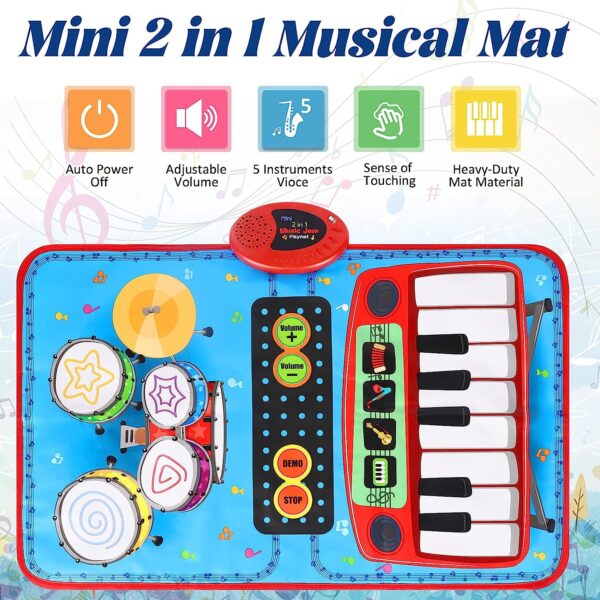 2 で 1 Drum And Piano Mat Baby Playmat Dance Mat Educational Baby Piano Play Mat - 画像 3