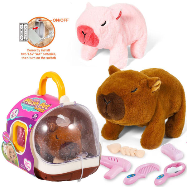 Nuevo Capybara Animal relleno caminando ladrando con accesorios de juego de simulación juguetes electrónicos de peluche para niños