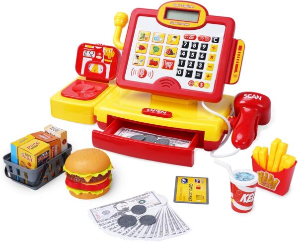 Cashier Toy Shopping Pretend Play Money Machine Supermarket Cash Register Toy For Kid Birthday Christmas Gifts