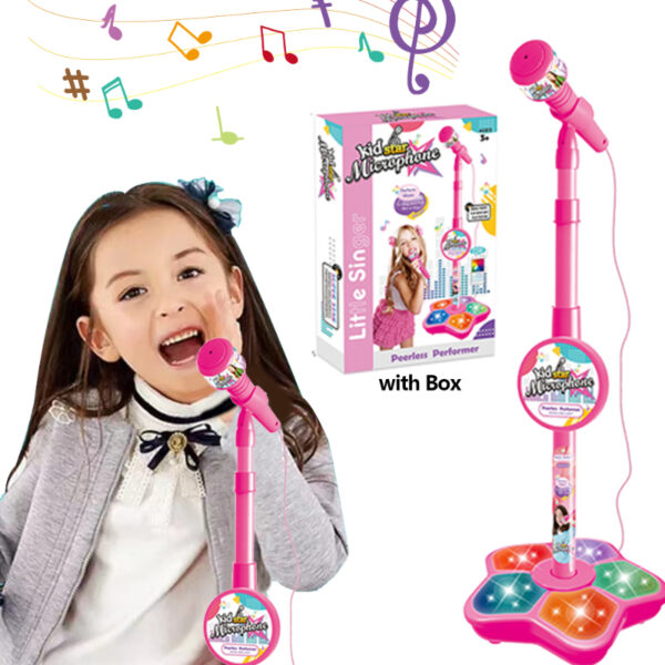 Wholesale Battery Operated Stand Karaoke Instrument Music Toys Light Up Microphone Toy for Kids