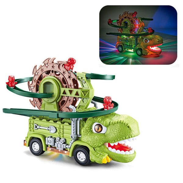 Track Car Railway Dino Roller Coaster Obstacle Avoidance Universal Lights Sounds Dinosaur Truck Toys - 영상 2