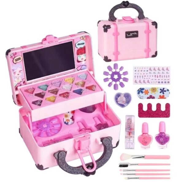 New Makeup Toy Kit Real Cosmetic Case Washable Makeup Set for Princess Pretend Play Nail Art Toys Beauty