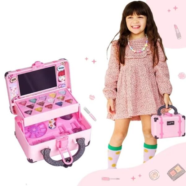 New Makeup Toy Kit Real Cosmetic Case Washable Makeup Set for Princess Pretend Play Nail Art Toys Beauty - 图片 3