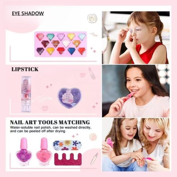 New Makeup Toy Kit Real Cosmetic Case Washable Makeup Set for Princess Pretend Play Nail Art Toys Beauty - 图片 4