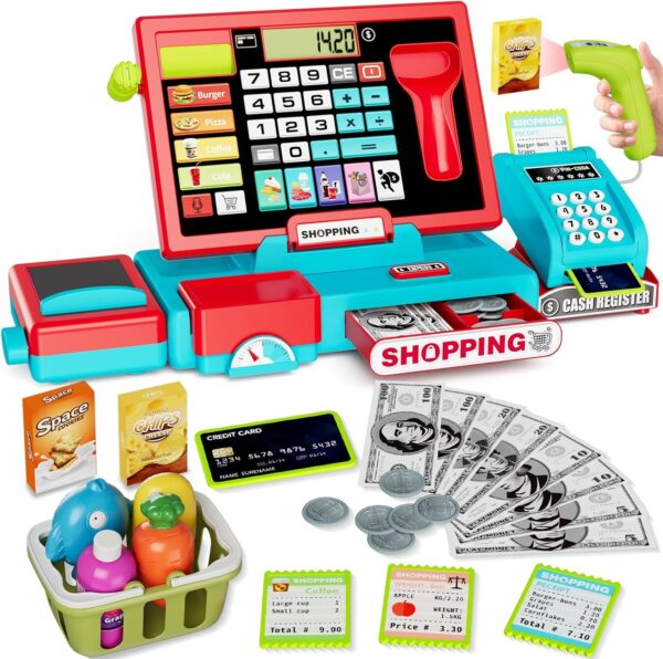 Cash Register Toys Simulation Shopping Toys Gifts with Electronic Sounds Fun Indoor Pretend Play House Toys for Children