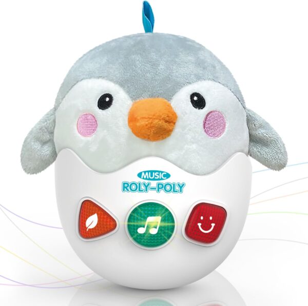 Educational Cartoon Penguin Soft Soothe Swing Stuffed Animal Toys Musical Baby Plush Toys for Newborn Gift