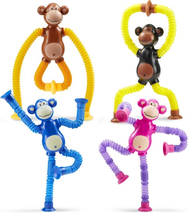 Suction Cup Cute Big Ear Monkey Tube Squeeze Fidget Relieve Toy Pop Tubes Monkey Toys for Kids