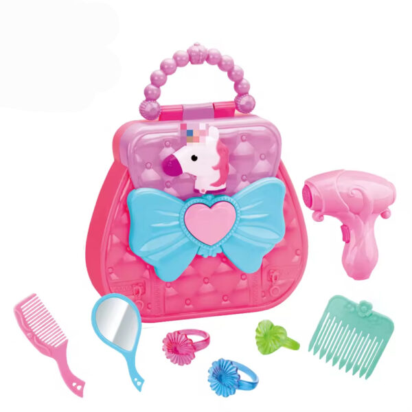 Wholesale Pink Handbag Preschool Comb Mirror Ring Beauty Set Toy Pretend Play Makeup Set Toys For Girls - 영상 2