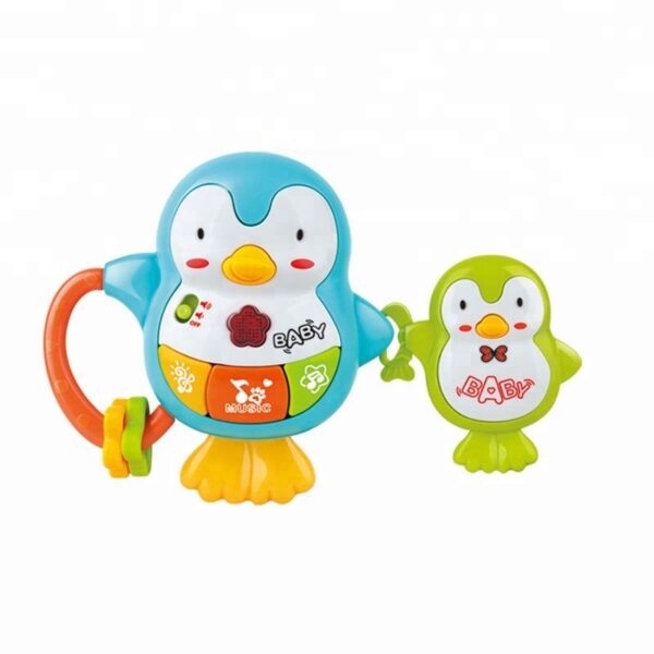 Toys Cartoon Cute Electric Penguin Music Baby Rattle Toys Hands Rattles Plastic  Baby Rattle with Light And Sound - Изображение 2