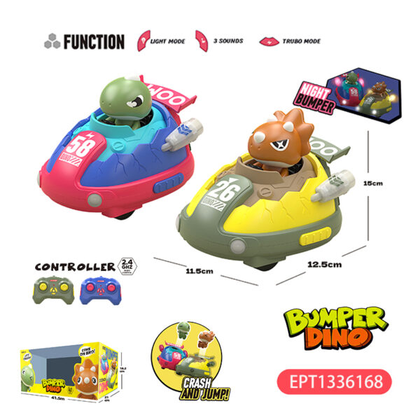 2.4G 4 Function Remote Control  2players Pop up  Dinosaur Battle Bumper Car Rc Cars Toys with Lights And Music - Imagem 3