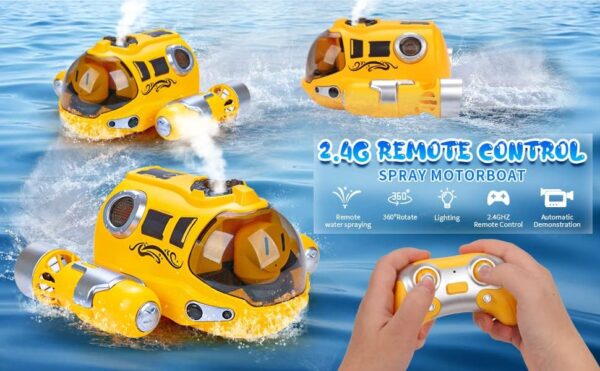 2.4G Mini Water Boat Toy Double Propeller Lighting Spray Motorboat Children Pool Water Remote Control Rc Boat Ship Juguetes - Imagem 3