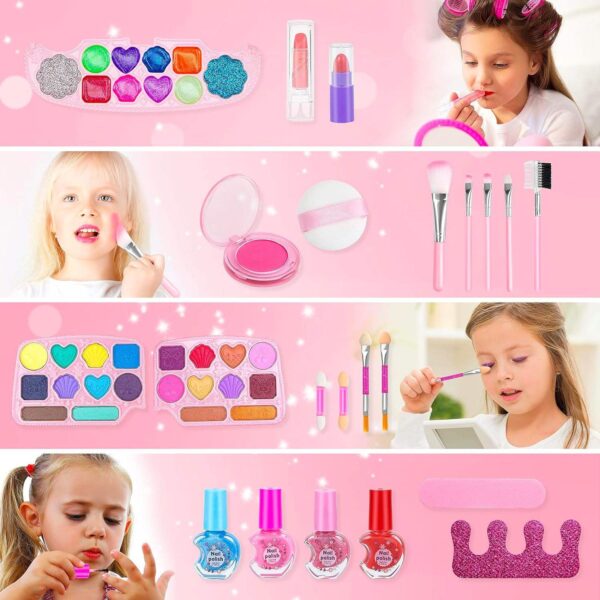 Safety Tested Real Washable Makeup Bag Kit Toy Set with Portable Box Pretend Play Makeup Gift Sets Toys for Girls - 画像 3