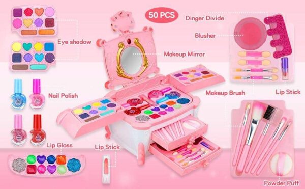 Safety Tested Real Washable Makeup Bag Kit Toy Set with Portable Box Pretend Play Makeup Gift Sets Toys for Girls - 画像 6