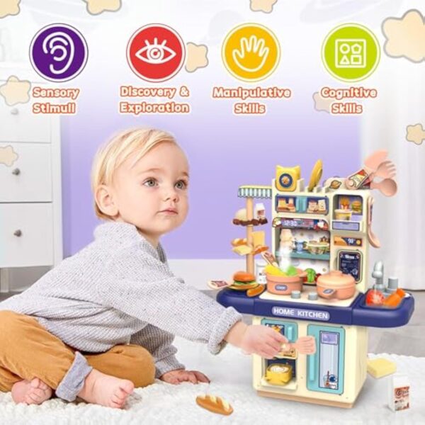 Hot Selling Product Kids Pretend Play Kitchen Toy Cooking Toys Set Kitchen Table for Children With Lights Spray - 画像 5