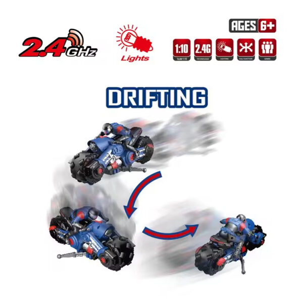 2.4G RC Motorcycles Toy Kids Stunt Drift Radio Control Racing Motorcycles Toy 1/10 RC Motorcycles - Image 2