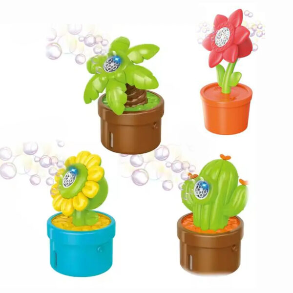 Electric Light 8-Hole Coconut Plant Tree Flower Potted Bubble Machine Toy Kids Outdoor Summer Playgrounds Bubble Maker Guns