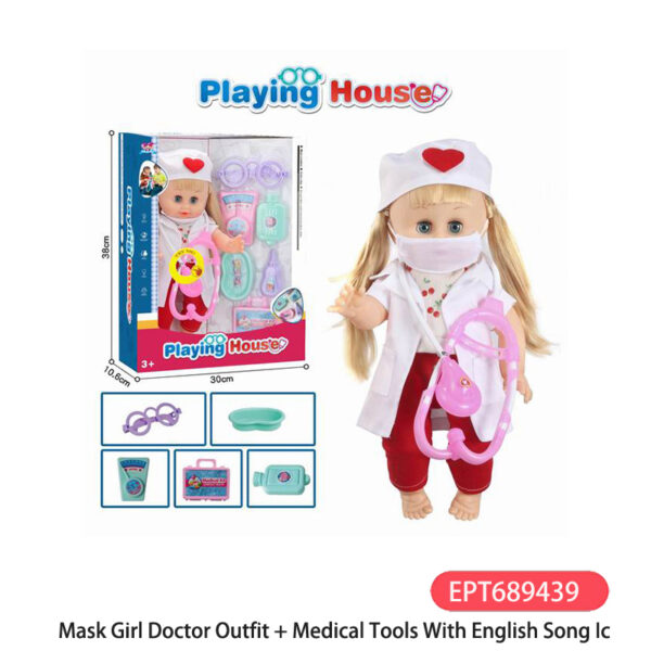 15 Inch Blow Bottle Mask Girl Doctor Tool Toys  Kids Children Set Child Educational Dolls Toy With English Song Ic - Image 3