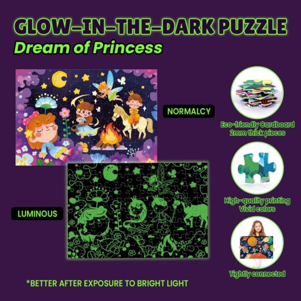 96pcs Glow in the Dark Jigsaw Puzzle Toy Kids Early Educational Luminous Puzzles Game Unique Piece Design Magic Puzzle Set - Image 4