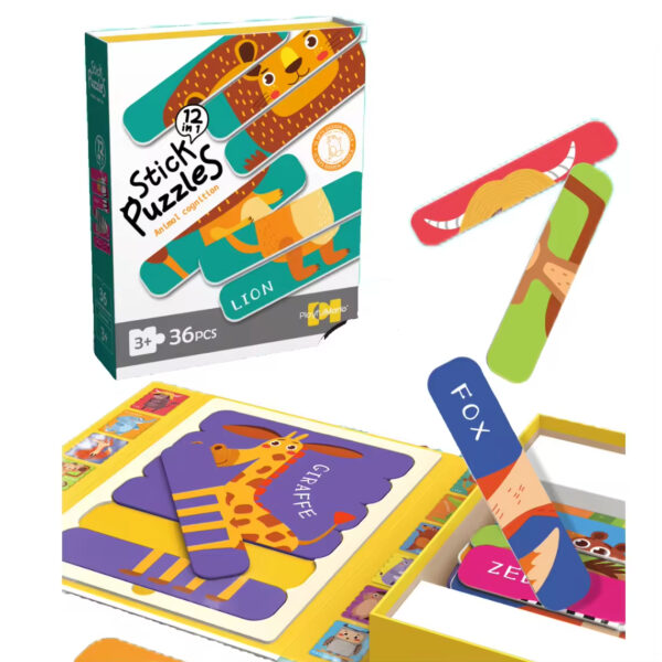Baby Matching Paper Shape Stick Puzzle Toys Kids Educational 36PCS DIY Cartoon Animal Jigsaw Toys - Image 2