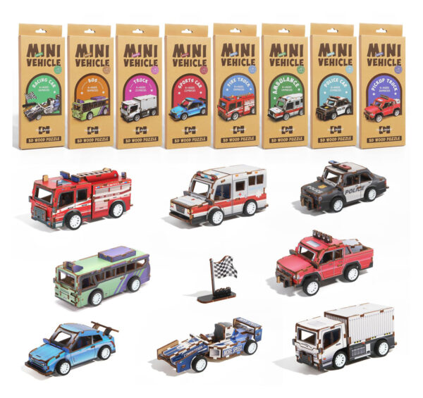 3D Wooden Jigsaw Puzzle Kids Diy Assembly 3d Pull Back Wooden Puzzle Car