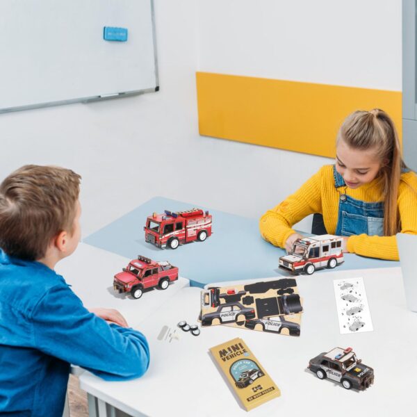 3D Wooden Jigsaw Puzzle Kids Diy Assembly 3d Pull Back Wooden Puzzle Car - Image 2