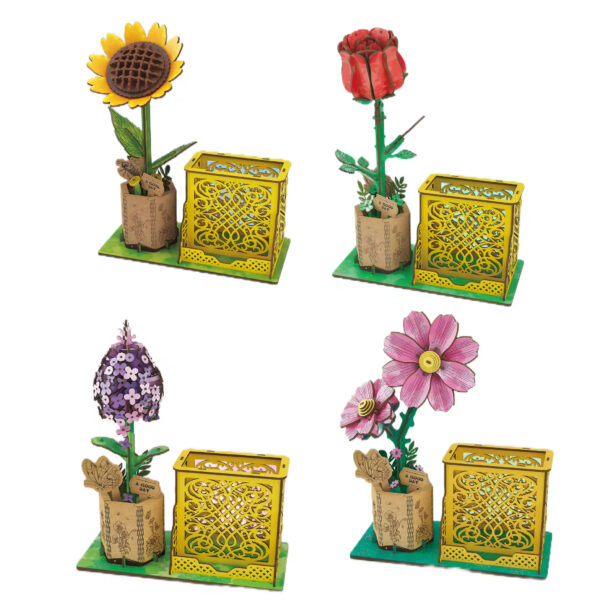 3D Wooden Jigsaw Puzzle Flowers Wood Craft Model Kits Eternal Flowers Red Rose for Women Mom Educational Toys for Kids