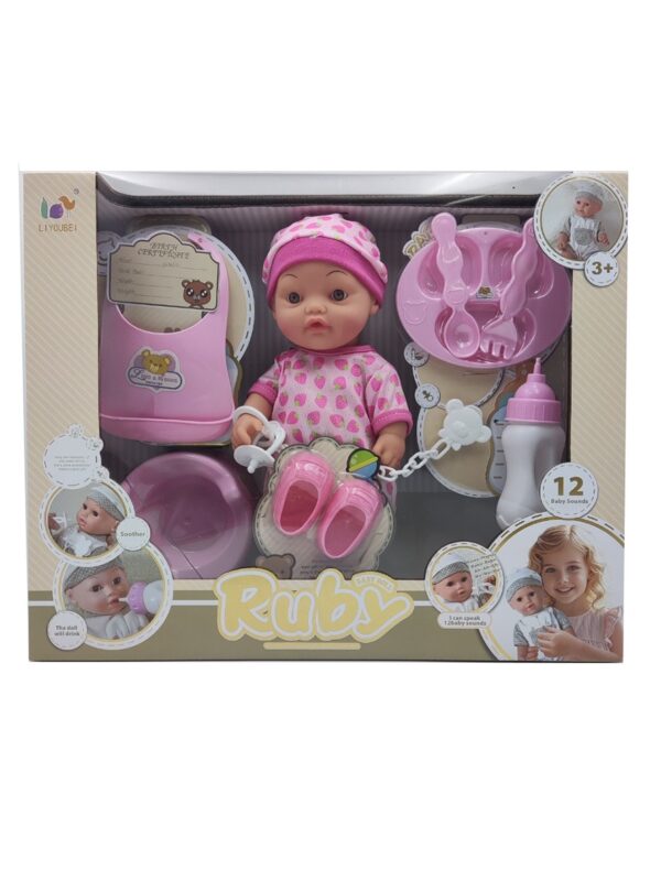 12 Inch English 12 Sound Ic Water Baby Dolls Toys With Urine Basin Diaper Absorbent Bottle Tissue Box Backpack - Image 2