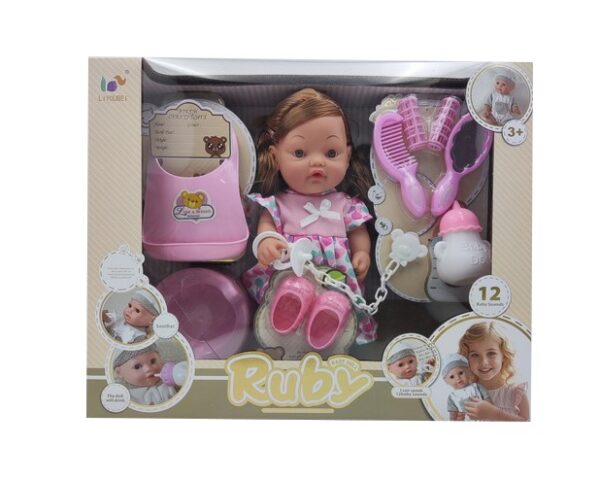 12 Inch English 12 Sound Ic Water Baby Dolls Toys With Urine Basin Diaper Absorbent Bottle Tissue Box Backpack - Image 3
