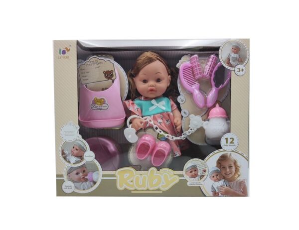 12 Inch English 12 Sound Ic Water Baby Dolls Toys With Urine Basin Diaper Absorbent Bottle Tissue Box Backpack - Image 4