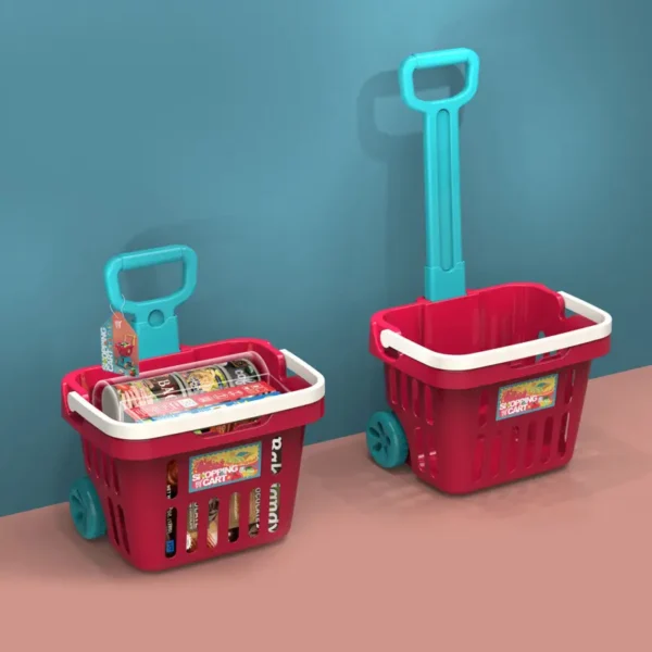 Supermarket Toys Big Shopping Trolley Cart Rolling Shopping Basket for Kids Pretend Play - Image 6