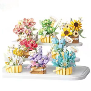 Building Blocks Flower Basket Collection 8 Sets Diy Construction Block Kits Build Flowers Bouquet Toy with Display Rack