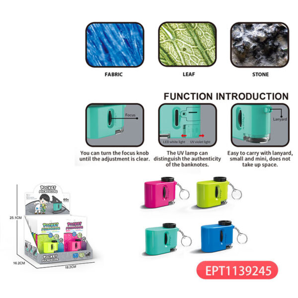 12PCS Mini Portable Microscope Stem Kits 60x-120x Button Battery Educational Pocket Games Plastic Juguetes for Kids - Imagem 5