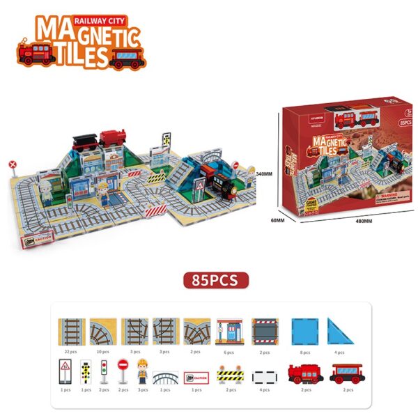 7.5Cm Magnetic Building Blocks Toys Magnetic Tiles Road Set 85Pcs