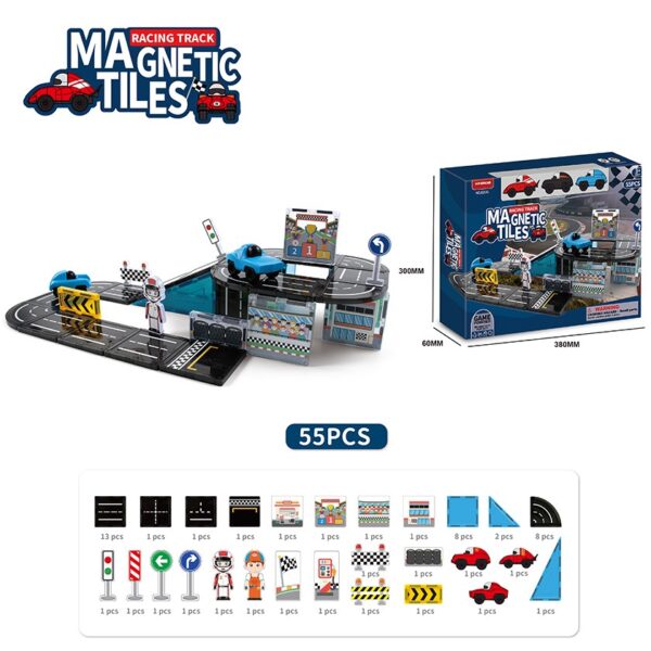 7.5Cm Magnetic Building Blocks Toys Magnetic Tiles Road Set 55Pcs