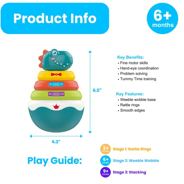 Animal Shape Baby Educational Toys Tumbler Rainbow Ring Box Big Roly Poly Rock Dinosaur Tumbler Toy - Imagem 6