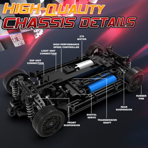 RC Drift Car 1:16 4WD 2.4GHz Remote Control Drift Cars with Gyro 50km/H High Speed Full Proportion RC Car - Изображение 6