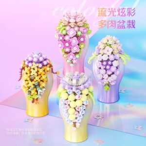 New Arrival Plant Series Beautiful 4 Styles Succulent Plant Brick Building Block Educational Toy for Kids