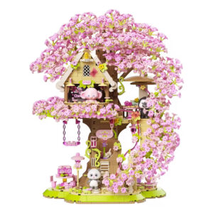 New Arrival Beautiful Building Block Set Cherry Bloom Tree House with Cute Panda Romantic Cherry Tree House Block Set