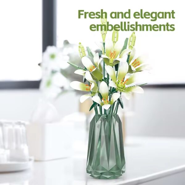 Kids Construction Toy White Lily Flower Building Block Brick Sets Eternal Flowers Decoration Bouquet for Children - 画像 6